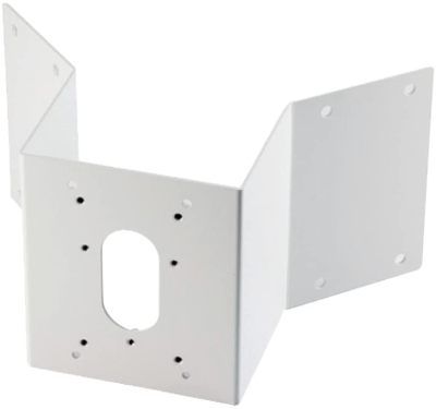 ACTi PMAX-0402 Indoor/Outdoor Corner Mount, Warm Gray; Compatible with Fixed Dome Cameras; White Finish; Can be Used with Box and Bullet Cameras; Attach to both sides of a 90 degrees wall corner to create a vertical surface for attaching devices; Designed for use with dome, box and bullet cameras; Made of aluminum for strength and durability; Dimensions: 14