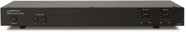 AudioSource AD1002 2 x 50W Digital Amplifier; Black; 50 watts x 2 into 8 ohms or 75 watts into 4 Ohms; 160 Watts when bridged into a single 8 Ohm load; High efficiency switching amplifier design; Front panel volume and balance controls; Binding post A and B speaker connectors; A and B speaker switching; UPC 041087906564 (AD1002 AD-1002 ASAD1002 AD1002-AS AUDIO-SOURCE-AD1002 AD1002-AUDIOSOURCE)