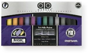 Chartpak AD12SET AD Marker 12 Color Basic Set; Non toxic, solvent based markers do not streak or feather and are ideal for artistic use on traditional and non traditional surfaces such as paper, acrylics, ceramics, and more; Set contains 12 colors; Colors are subject to change; Made in USA; UPC 014173168122 (AD12SET AD12 AD-12SET CHARTPAKAD12SET CHARTPAK-AD12SET CHARTPAK-AD-12SET) 