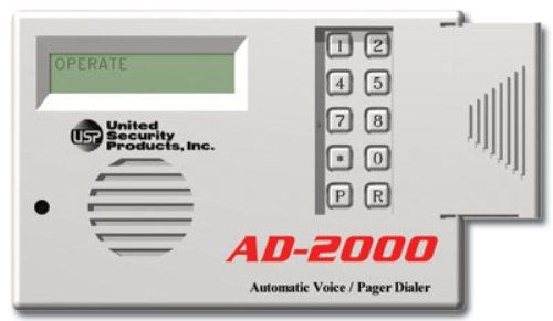 USP United Security Products AD-2000 Automatic Voice/Pager Dialer System with Verification, 4 Separate voice message alarm zones Calls up to 8 telephones, cell phones or pagers, Built-In Line Seizure, Remote Turn Off feature allows termination of activated channel (AD2000 AD 2000 AD-200 AD200)