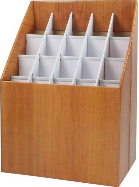Adir 628 Upright Roll File 20 Openings, Walnut Wood Grain Finish on Corrugated Fiberboard, 20 square compartments reinforced with plastic molding to aver rips or snags, Fits up to 2 3/4
