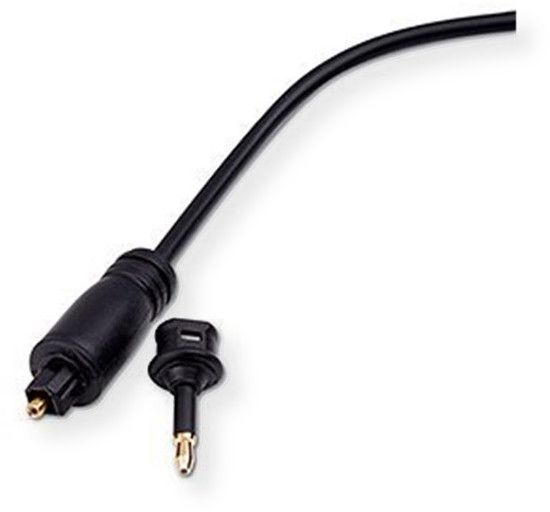 Vanco ADT25 25' 7.6 Meter Digital Optical Cable; Black;  For DVD players, digital audio receiver, amplifiers, CD players and other digital audio components; Toslink to Toslink optical input and output; Polished lens for optimal signal transfer;  High grade digital optical cable for low loss; Includes (2) 3.5 mm adapters for AV components; UPC 741835099882 (ADT25 ADT-25 ADT25CABLE ADT25-CABLE ADT25VANCO ADT25-VANCO) 