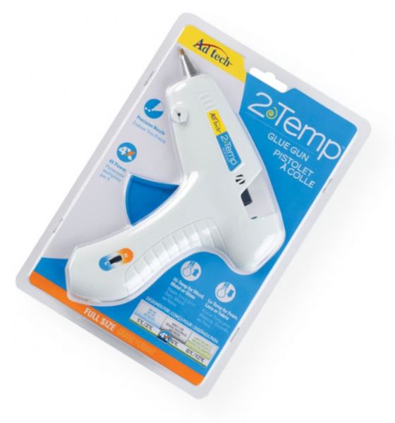 Ad Tech AT0443 2 Temp Glue Gun; The convenience and flexibility of two guns in one; Simply flip the switch to get the right temperature for any project; Power-on light indicator; This 40-watt gun uses .44
