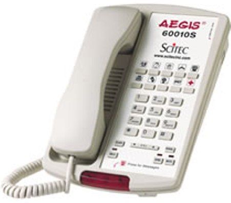 Scitec AEGIS-60010S Single-Line Hotel Phone with Speaker, Ash, 10 Programmable Guest Service Keys, Data Port, Patented One-Touch Voice Mail Retrieval Touchbar, Smart NEON/LED Message Waiting Light, Hands-Free Key, Volume Control Key, Flash, Hold, Redial and Mute Keys, HI/LO Ringer Control, ADA-Compliant Volume Control, Desk or Wall Mountable (AEGIS60010S AEGIS 60010S)