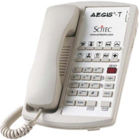 Scitec AEGIS-T Two-Line Hotel Phone with Built-in Speakerphone, Ash, 10 Guest Service Keys, Message Waiting Light, Data Port, Hands-Free Key, Volume Control Key, Flash Key, Hold Key, Redial Key, HI/LO Ringer Control, ADA-Compliant Volume Control, Desk or Wall Mountable (AEGIST AEGIS T)