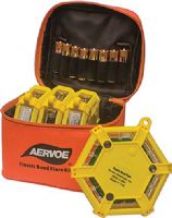 Aervoe 1147 Classic Road Flare Kit, 4 flare kit with Amber LEDs, Yellow; 4 yellow flares and soft sided nylon carry bag; Crushproof; Waterproof and will float; 7 Flash patterns; Visible up to 1 mile; Magnet to attach to any magnetic surface; Includes 8 AA replaceable batteries and 2 hex wrenches for battery replacement; Operating Temperature 14F to 122F; Weight 3 lbs; UPC 088193011478 (AERVOE1147 AERVOE-1147 AERVOE 1147) 