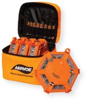 Aervoe 11480 HD Classic Road Flare Kit, Red LEDs; Kit Includes: 4x Flares, 8x AA Batteries, 2x Hex Wrenches, 1x Soft-sided Nylon Carrying Bag; Crushproof; Waterproof and will Float; 7 Flash patterns featuring S.O.S Rescue Morse Code; Strong Magnet to Attach to any Magnetic Surface; Made in the USA; UPC: 088193114803; Overall Dimensions: 12" x 6" x 6"; Weight: 6 lbs (AERVOE11480 AERVOE-11480 AERVOE-114-80 11480 114-80) 
