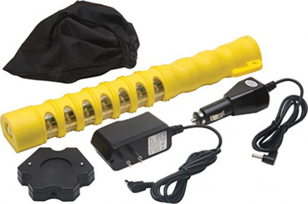 Aervoe 1154 Baton Traffic Flare, single flare with Amber LEDs, Safety Yellow; 15 amber LEDs visible light range up to 1 mile; 1 Half-watt flashlight; Waterproof and floats; Crush proof; Corrosion proof; High strength magnets attach to metal surfaces; Rechargeable battery included, does not need to be replaced; UPC 088193011546 (AERVOE1154 AERVOE-1154 AERVOE 1154)