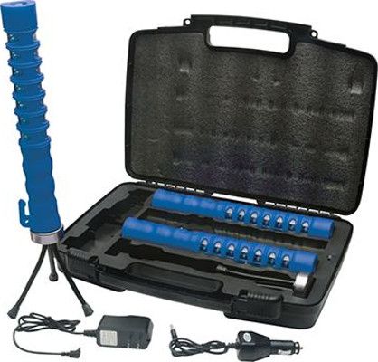 Aervoe 1156x Baton Traffic Flare Kit, 3-flare kit with Red and Blue LEDs, Blue; 15 red and blue LEDs visible light range up to 1 mile; 1 Half-watt flashlight; Waterproof and will float; Crush proof; Corrosion proof; High strength magnets attach to metal surfaces; UPC 088196111567 (AERVOE1156X AERVOE-1156X AERVOE 1156X AERVOE 1156 X)