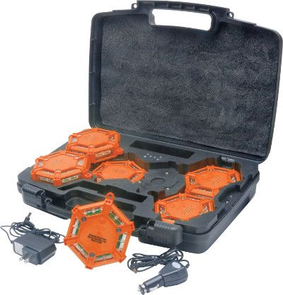 Aervoe 1163 Universal Road Flare, 6-flare kit with Red LEDs with charging case, Safety Orange; Universal Road Flare Kit contains 6 extremely durable, rechargeable 18-LED flares that are a safe alternative to incendiary flares; These flares are smokeless, flameless, non-toxic, waterproof, crushproof and come with an impact resistant rubber housing; UPC 088193011638 (AERVOE1163 AERVOE-1163 AERVOE 1163)