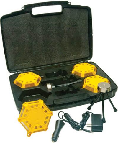 Aervoe 1167 Super Road Flare Kit, 4-flare kit with Amber LEDs, Safety Yellow; Kit includes 4 Super LED Road Flares; Each flare has 24 super bright LEDs that are visible up to 2 miles; 7 flashing patterns including SOS Rescue (Morse Code); Intrinsically safe design with a rubber-tight seal (not certified); UPC 088193011676 (AERVOE1167 AERVOE-1167 AERVOE 1167)
