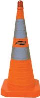 Aervoe 1191 28" Safety Cone, Collapsible, Orange Color; Collapses flat for easy storage; Made of durable nylon; 4 lb. weighted base; 2 Reflective stripes; Blinking red LED beacon; Includes the storage case that holds the cone and light; Meets MUTCD specifications (4" and 6" reflective bands); UPC 088193011911 (AERVOE1191 AERVOE-1191 AERVOE 1191) 