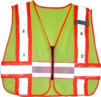 Aervoe 1242 LED Safety Vest, X-Large, Fluorescent Yellow Color; Heavy-duty metal zipper; Adjustable sides with hook and loop straps; Two vertical 2" reflective stripes run front to back over the shoulders and one horizontal stripe runs across the waist; 8 LED lights (4 front and 4 back) are embedded in the vertical reflective tape; UPC 088193012420 (AERVOE1242 AERVOE-1242 AERVOE 1242) 