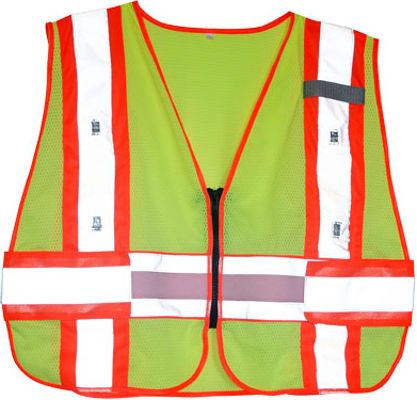 Aervoe 1242 LED Safety Vest, X-Large, Fluorescent Yellow Color; Heavy-duty metal zipper; Adjustable sides with hook and loop straps; Two vertical 2