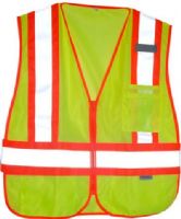 Aervoe 1282 ANSI Class 2 Safety Vest, X-Large, Fluorescent Yellow Color; Heavy-duty metal zipper secures the front closure; Adjustable sides with hook and loop straps; Two vertical 2" Scotchlite reflective stripes run front to back over the shoulders and one horizontal stripe runs across the waist for 24-hour visibility; Front chest pocket stores a radio or other items; UPC 088193012826 (AERVOE1282 AERVOE-1282 AERVOE 1282)  