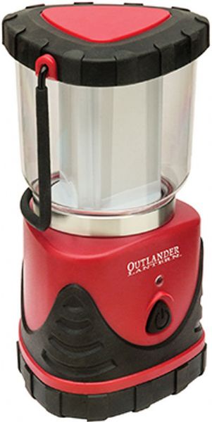 Aervoe 7440 Outlander Lantern, Red/Black Color; Low, high and SOS lighting; 300 lumens on high setting; Operates 135 hours on low and 25 hours on high setting; Hang it upside down from the handle or from the recessed hook for downward light; A green LED on the front blinks for easy location in the dark; Operates from 3-D size batteries (not included); UPC 769372074407 (AERVOE7440 AERVOE-7440 AERVOE 7440)