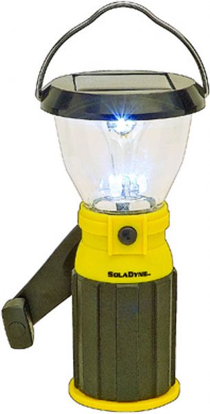 Aervoe 7470 Mini Solar Lantern, Yellow Color; Solar and dynamo hand crank powered such as Full solar charge provides up to 5 hours of use, 1-3 minutes of winding provides up to 1 hour of use; 6 LED Lantern operates on high (6 LEDs) or low (3 LEDs); Less than 7