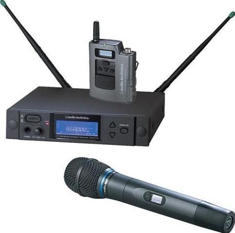 Audio-Technica AEW-4313AC - Dual Transmitter UHF Wireless System, Band C: 541.500 to 566.375MHz, AEW-R4100 Receiver, AEW-T1000a UniPak Transmitter, AEW-T3300a Handheld Transmitter, Cardioid, Condenser Capsule, 996 Selectable UHF Channels, IntelliScan Feature, True Diversity Reception, 10mW & 35mW Output Power, Backlit LCD displays on transmitters, High-visibility white-on-blue LCD information display (AEW4313AC AEW-4313AC AEW 4313AC AEW4313-AC AEW4313 AC)