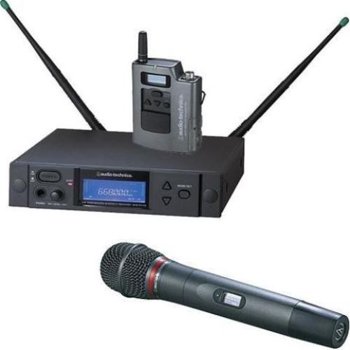 Audio-Technica AEW-4314AC Dual Transmitter UHF Wireless System, Band C: 541.500 to 566.375 MHz, AEW-R4100 Receiver, AEW-T1000a UniPak Transmitter, AEW-T4100a Handheld Transmitter, Cardioid, Dynamic Capsule, 996 Selectable UHF Channels, IntelliScan Feature, True Diversity Reception, Backlit LCD displays on transmitters, UPC 042005163700 (AEW4314AC AEW-4314AC AEW 4314AC AEW4314-AC AEW4314 AC)