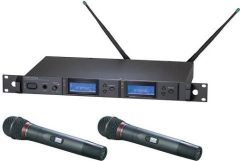 Audio-Technica AEW-5244AC Dual Wireless Microphone System, Band C: 541.500 to 566.375MHz, AEW-R5200 Dual Receiver, x2 AEW-T4100a Handheld Transmitters, Cardioid Dynamic Capsule, Simultaneous Dual Microphone Operation, 996 Selectable UHF Channels, IntelliScan Frequency Scanning, On-board Ethernet interface, Backlit LCD displays on transmitters, High-visibility white-on-blue LCD information display (AEW5244AC AEW-5244AC AEW 5244AC AEW5244-AC AEW5244 AC)