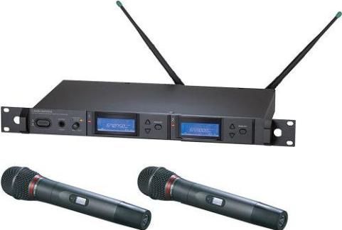 Audio-Technica AEW-5244AD Dual Wireless Microphone System, Band D: 655.500 to 680.375MHz, AEW-R5200 Dual Receiver, x2 AEW-T4100a Handheld Transmitters, Cardioid Dynamic Capsule, Simultaneous Dual Microphone Operation, 996 Selectable UHF Channels, High-visibility white-on-blue LCD information display, Backlit LCD displays on transmitters(AEW5244AD AEW-5244AD AEW 5244AD AEW5244-AD AEW5244 AD)