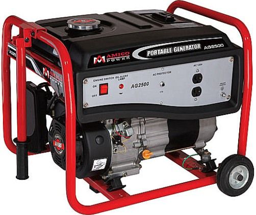 Amico AG2500 Portable Gasoline Generator, 2000 Watt Rating, 2500 Watts Surge, Low Noise 65 decibel, 16.7 Amps, 120 Volts, Frequency 60 Hertz, A168FB Engine Series, 4 Gallon Fuel Capacity, Lower Fuel Consumption, AVR Adjust System, automatically stabilizes voltage, Easy Start Switch and Easy Pull Recoil Starter, UPC 689076956130 (AG-2500 AG 2500)
