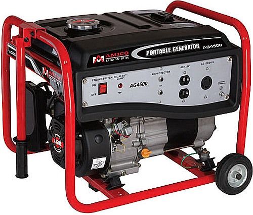 Amico AG4500 Portable Gasoline Generator, 3000 Running Watt and 3500 Peak Watt, Low Noise 65 decibel, 25 Amps, 120 Volts & 240 Volts, Frequency 60 Hertz, A170FB Engine Series, 4 Gallon Metal Fuel Tank with Fuel Gauge provides up to 12 Hour Run Time @ 50% Load, Lower Fuel Consumption, UPC 689076956338 (AG-4500 AG 4500)
