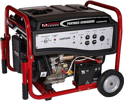 Amico AG6500E Portable Gasoline Generator, 5500 Running Watt and 6000 Peak Watt, Low Noise 70 decibel, 45.8 Amps, 120 Volts & 240 Volts, Frequency 60 Hertz, A188FB Engine Series, 6.42 Gallon Metal Fuel Tank with Fuel Gauge provides up to 12 Hour Run Time @ 50% Load, Lower Fuel Consumption, UPC 689076956536 (AG-6500E AG 6500E AG6500)