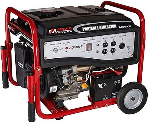 Amico AG8500E Portable Gasoline Generator, 6500 Running Watt and 7200 Peak Watt, Low Noise 75 decibel, 54.2 Amps, 120 Volts & 240 Volts, Frequency 60 Hertz, A190FD Engine Series, 6.42 Gallon Metal Fuel Tank with Fuel Gauge provides up to 12 Hour Run Time @ 50% Load, Lower Fuel Consumption, UPC 689076956734 (AG-8500E AG 8500E AG8500)