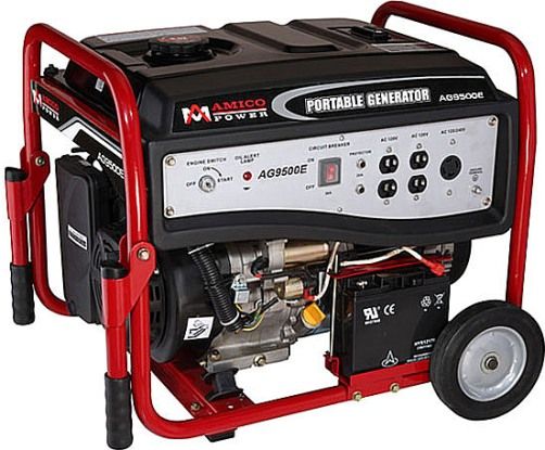 Amico AG9500E Portable Gasoline Generator, 7250 Running Watt and 7800 Peak Watt, Low Noise 75 decibel, 60.4 Amps, 120 Volts & 240 Volts, Frequency 60 Hertz, A190FD Engine Series, 6.42 Gallon Metal Fuel Tank with Fuel Gauge provides up to 12 Hour Run Time @ 50% Load, Lower Fuel Consumption, UPC 689076956833 (AG-9500E AG 9500E AG9500)