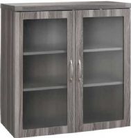 Mayline AGDC-GRY Aberdeen Series Glass Display Cabinet, 2 Shelf Quantity, 36 Lbs Capacity - Shelf, Key Lockable, 34.56" W x 16.44" D Shelf Dimensions, 0.708" Shelf Divider Thickness, 34.56" W x 16.44" D x 36.81" H Inside Dimensions, Doors outfitted with tempered glass for durability and safety, Textured glass enhances privacy for contents inside cabinets, UPC 760771464622, Gray Tf Laminate Finish (AGDC-GRY AGDC GRY AGDCGRY AGDC) 