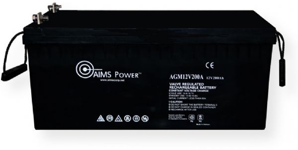 AIMS Power AGM12V200A Absorbent Glass Mat 12V 200Ah Deep Cycle Battery Heavy Duty; Absorbent Glass Mat (AGM) technology for efficient gas recombination of up to 99 percent and freedom from electrolyte maintenance or water adding; Not restricted for air transport complies with IATA/ICAO Special Provision A67 (AGM-12V200A AGM12V-200A AGM-12V-200A AGM/12V200A AIMS-12V200A)