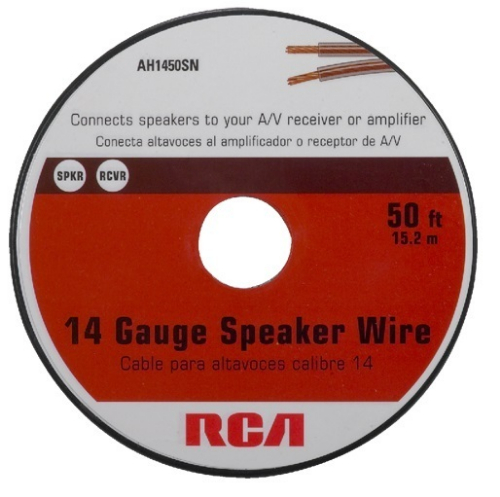 RCA AH1450SR 50 Foot 14 Gauge Speaker Wire (Spool), Insulated jacket helps deliver undistorted signals, Connects speakers to an audio receiver or amplifier, Polarity identified wire for correct speaker phasing, Delivering quality sound from your home theater equipment, Spool packaging for easy dispensing, UPC 044476066399 (AH1450SR AH-1450SR)