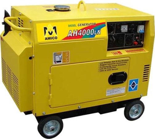 Amico AH4000LN Portable Diesel Generator with Wheel Kit, 4000 Running Watt and 4500 Peak Watt, 120 Volts & 240 Volts, Frequency 60 Hertz, DC Output 12V/8.3A, Engine Speed 3600rpm, Power Factor 1.0 (cosφ), Electric Start, AH178FE Engine, Single-cylinder, Direct Injection Vertical, 4-Stroke, Air-Cooled Diesel Engine, UPC 689076123891 (AH-4000LN AH 4000LN AH4000L AH4000)