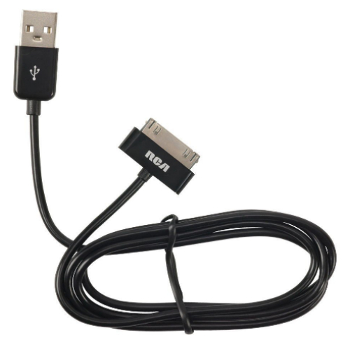 RCA AH740BR 3 Foot Power And Sync Cable For Ipod - Black; Charge and sync your iPod with your Mac or Windows PC; Compatible with iPhone, iPod and iPad; USB to 30-pin connector interface; 1-year limited warranty; UPC 044476086335 (AH740BR AH-740BR)