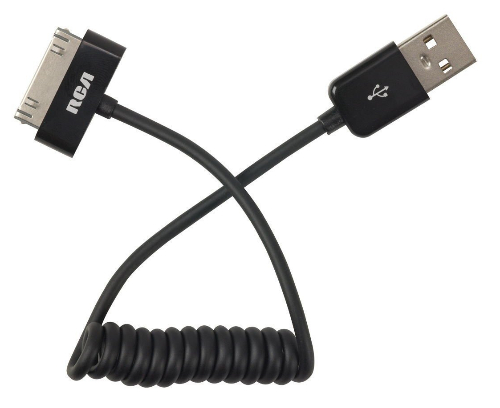 RCA AH740CBR Coiled Ipod/Iphone Power And Sync Cable - Black; Charge, sync and power your iPod, iPhone or iPad with your Mac or Windows PC; Compatible with iPod, iPhone and iPad2-foot coiled cord keeps the cable out of the way when you; Available in white (AH740CR) and black (AH740CBR); Limited lifetime warranty; UPC 044476086342  (AH740CBR AH-740CBR)