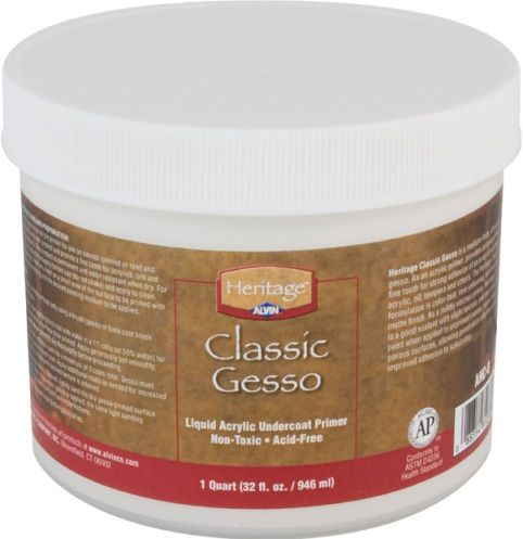 Heritage Classic Gesso AHC-Q Classic Gesso Mediums, Classic all-purpose white gesso is of medium body, and as an acrylic primer, Provides an opaque finish with a fine tooth for strong adhesion of an array of painting mediums - acrylic, oil, tempera and others (AHCQ AHC-Q AHC Q)