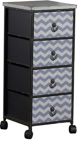 Linon AHWE4DRW2C1 Chevron Wheel Cabinet; Perfect for adding mobile storage to any area of your home or office; Four drawers provide ample storage space for toys, paperwork and other items; A ring style drawer pull graces the front of each drawer; Grey chevron distressed finish will complement a variety of color schemes and decor styles; UPC 753793939698 (AHWE-4DRW2C1 AHWE4DRW-2C1 AHWE-4DRW-2C1)