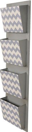 Linon AHWE4SLOT2C1 Chevron Mail Four Slot; Perfect for hanging in an entry, hall, mud room or office; Grey chevron design easily complements a variety of color schemes and decor styles; Four 9