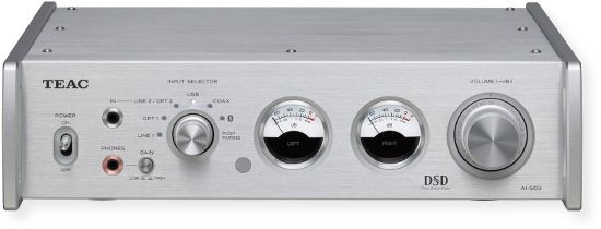 TEAC AI503S Amplifiers, Receivers; Silver;  DAC with a dual mono configuration that supports resolutions up to 11.2MHz DSD and 384kHz/32bit PCM; Separate VERITA AK4490 D/A converters made by Asahi Kasei Microdevices Corporation used on left and right channels; Bluetooth receiver that supports LDAC/Qualcomm aptXTM (as well as AAC and SBC); UPC 043774032693 (AI503S AI503-S AI503STEAC AI503S-TEAC AI503S-AMPLIFIER AI503S-AMPLIFIER)