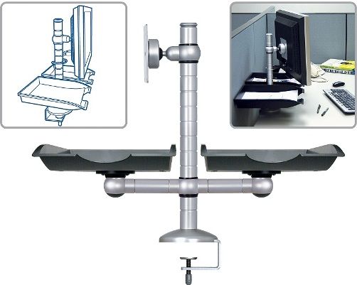 Aidata EM-6 E-motion VI with Monitor Arm & Two Documents Trays, Silver, Monitor arm extends up to 17.6