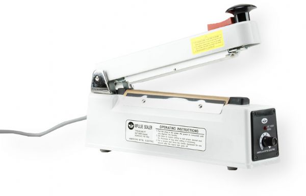 American International Electric AIE-205-CFP Hand Operated Double Line Impulse Sealer with Trimmer, White; 8