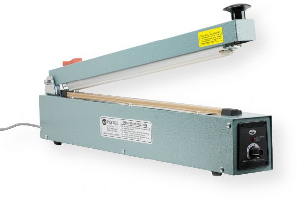 American International Electric AIE-500C Impulse Hand Operated Sealer; 20 Seal Length; 2mm Width Seal; 800W; Equipped With A Sliding Blade That Trims Excess Material 0.25