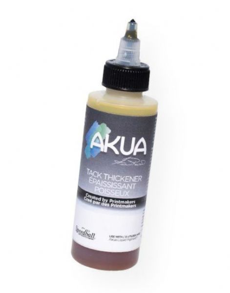 Akua AK4M 4 oz Amber Colored Tack Thickener; Used to thicken Akua Liquid Pigment for heavier roll-up applications for monotype or block printing; Amber color with molasses-like consistency; 4 oz; Shipping Weight 0.3 lb; Shipping Dimensions 1.69 x 1.69 x 6.00 in; UPC 893419000293 (AKUAAK4M AKUA-AK4M AKUA/AK4M PRINTING)
