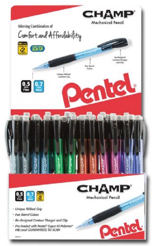 Pentel AL157CH-144D Mechanical Pencil Display Assortment; Comfortable, extra soft, latex-free grip for less writing fatigue; Pre-loaded with HB lead that never needs sharpening; Dimensions 7