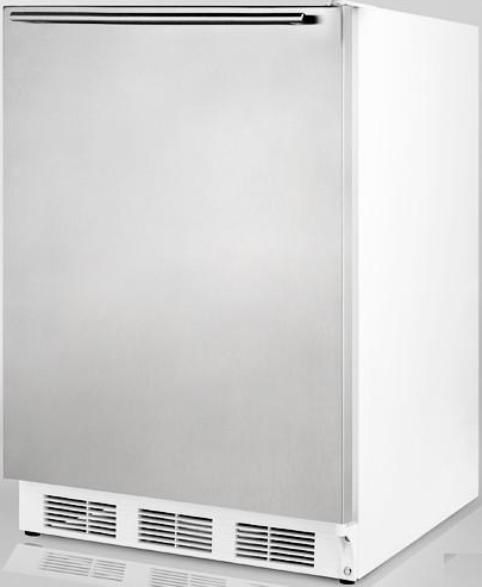 Summit AL750BISSHH Compact All-Refrigerator, 24 Size, 5.5 Cu. Ft. Capacity, Automatic Defrost, 3 Shelf Quantity, Wire Shelf Type, Adjustable Thermostat, Dial Thermostat Type, Rear Of Unit Condensor Location, 4 Level Legs Quantity, Adjustable Shelf, Interior Light, 100% CFC Free, Counter-Depth, Stainless Door with Horizontal Thin Handle (AL750BI SSHH AL750BI-SSHH AL750 AL-750 AL 750)