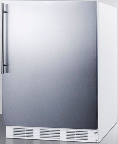Summit AL750BISSHV Compact All-Refrigerator, 24 Size, 5.5 Cu. Ft. Capacity, Automatic Defrost, 3 Shelf Quantity, Wire Shelf Type, Adjustable Thermostat, Dial Thermostat Type, Rear Of Unit Condensor Location, 4 Level Legs Quantity, Adjustable Shelf, Interior Light, 100% CFC Free, Counter-Depth, Stainless Door with Vertical Thin Handle (AL750BI-SSHV AL750BI SSHV AL750 AL-750 AL 750)