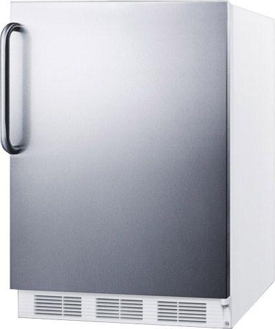  Summit AL750BISSTB Compact All-Refrigerator, 24 Size, 5.5 Cu. Ft. Capacity, Automatic Defrost, 3 Shelf Quantity, Wire Shelf Type, Adjustable Thermostat, Dial Thermostat Type, Rear Of Unit Condensor Location, 4 Level Legs Quantity, Adjustable Shelf, Interior Light, 100% CFC Free, Counter-Depth, Stainless Door with Pro Handle, Undercounter, Field Reversible Doors,  Weight 115 Lbs