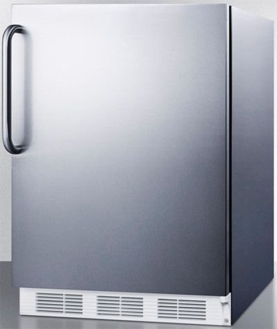 Summit AL750CSS Compact All-Refrigerator, 24 Size, 5.5 Cu. Ft. Capacity, Automatic Defrost, 3 Shelf Quantity, Wire Shelf Type, Adjustable Thermostat, Dial Thermostat Type, Rear Of Unit Condensor Location, 4 Level Legs Quantity, Adjustable Shelf, Interior Light, 100% CFC Free, Counter-Depth, Stainless Cabinet with Pro Handle (AL750CSS AL750 CSS AL750-CSS AL750 AL-750 AL 750)