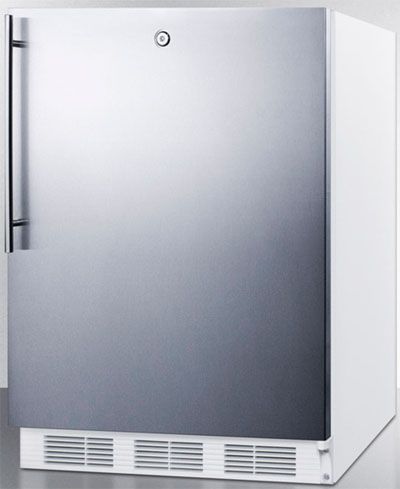 Summit AL750LBISSHV Compact All-Refrigerator, 24 Size, 5.5 Cu. Ft. Capacity, Automatic Defrost, 3 Shelf Quantity, Wire Shelf Type, Adjustable Thermostat, Dial Thermostat Type, Rear Of Unit Condensor Location, 4 Level Legs Quantity, Adjustable Shelf, Interior Light, 100% CFC Free, Factory Installed Lock, Counter-Depth, Stainless Door with Vertical Thin Handle (AL750LBISSHV AL750LBI-SSHV AL750LBI SSHV AL750 AL-750 AL 750)